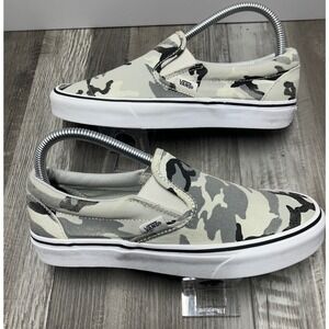 Vans Classic Slip On Grey White Camo Canvas Skate Shoes Womens 7.5 Mens 6 508182